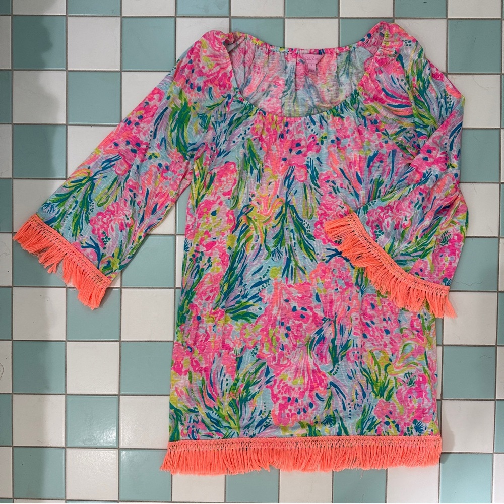 Lily Pulitzer Bright Floral Tunic / Nightgown with Fringe